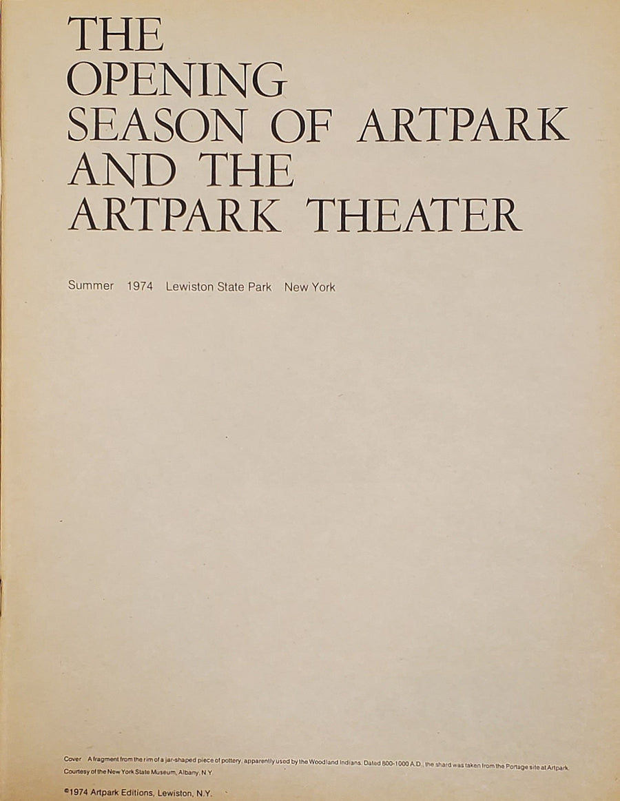 Artpark Opening Season Catalog